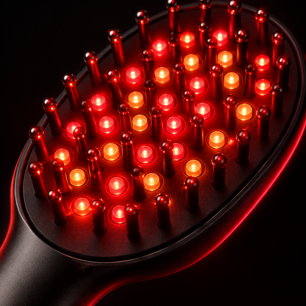 Close-up of the Rovay brush LED head showing red light diodes